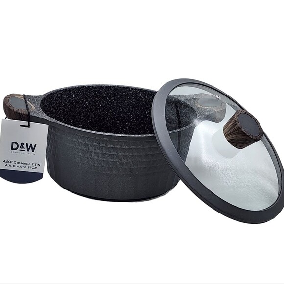 D&W Premium Cookware 9.5in Stock Pot Casserole with Lid Non-stick 4.5QT Black - Picture 3 of 14